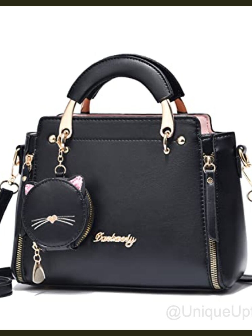 Women's PU Leather Satchel Crossbody Bag Top Handle Small Tote with Kitten